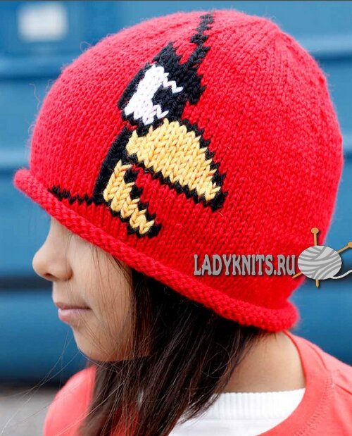 Вязаная спицами детская шапка Angry Birds («Злые птички»)