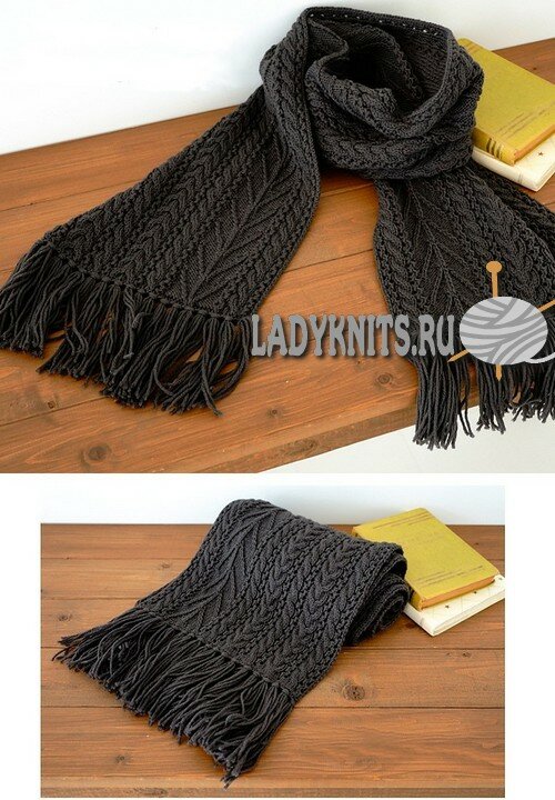 Вязаный спицами красивый мужской шарф с косами