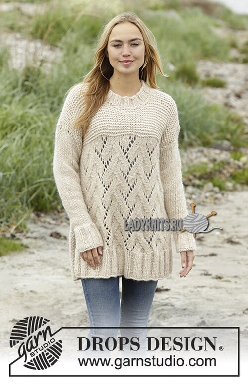 Вязаный спицами женский теплый свитер оверсайз, описание