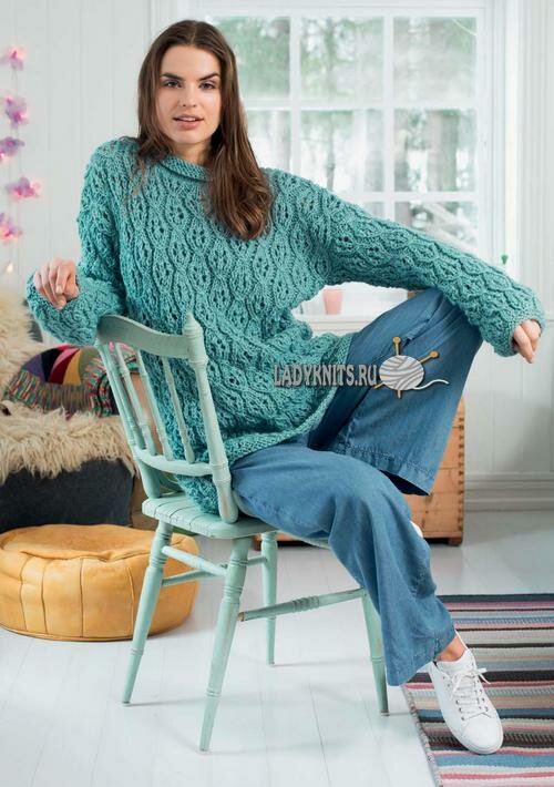 Красивый ажурный свитер спицами
